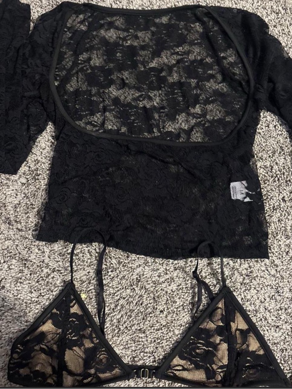 Black Lace Bralette & Crop Top Set - Women Intimates